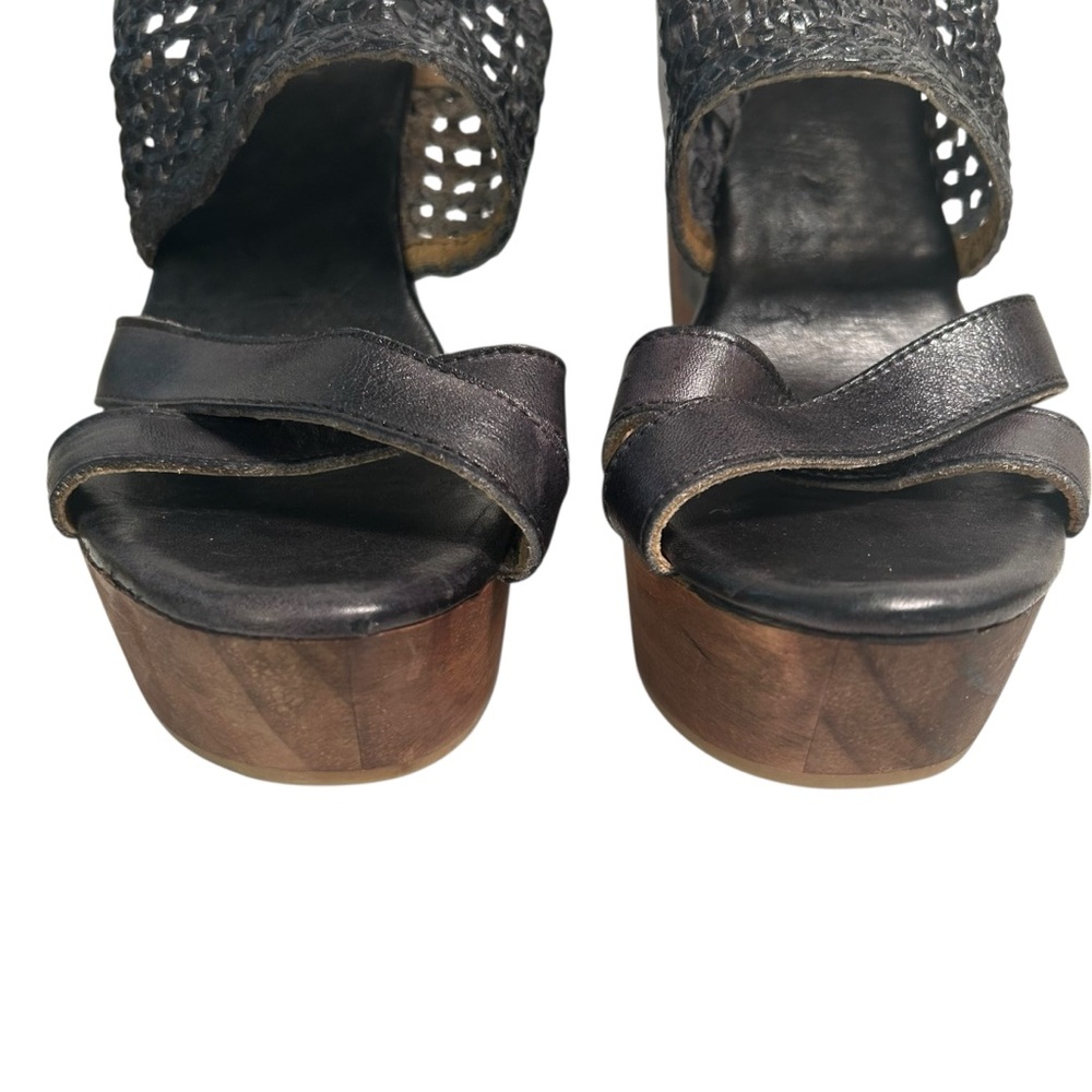 Bed Stu Petra Black Weaved Leather Distressed Wedge Sandal Size 7 Boho Chunky - Picture 4 of 12